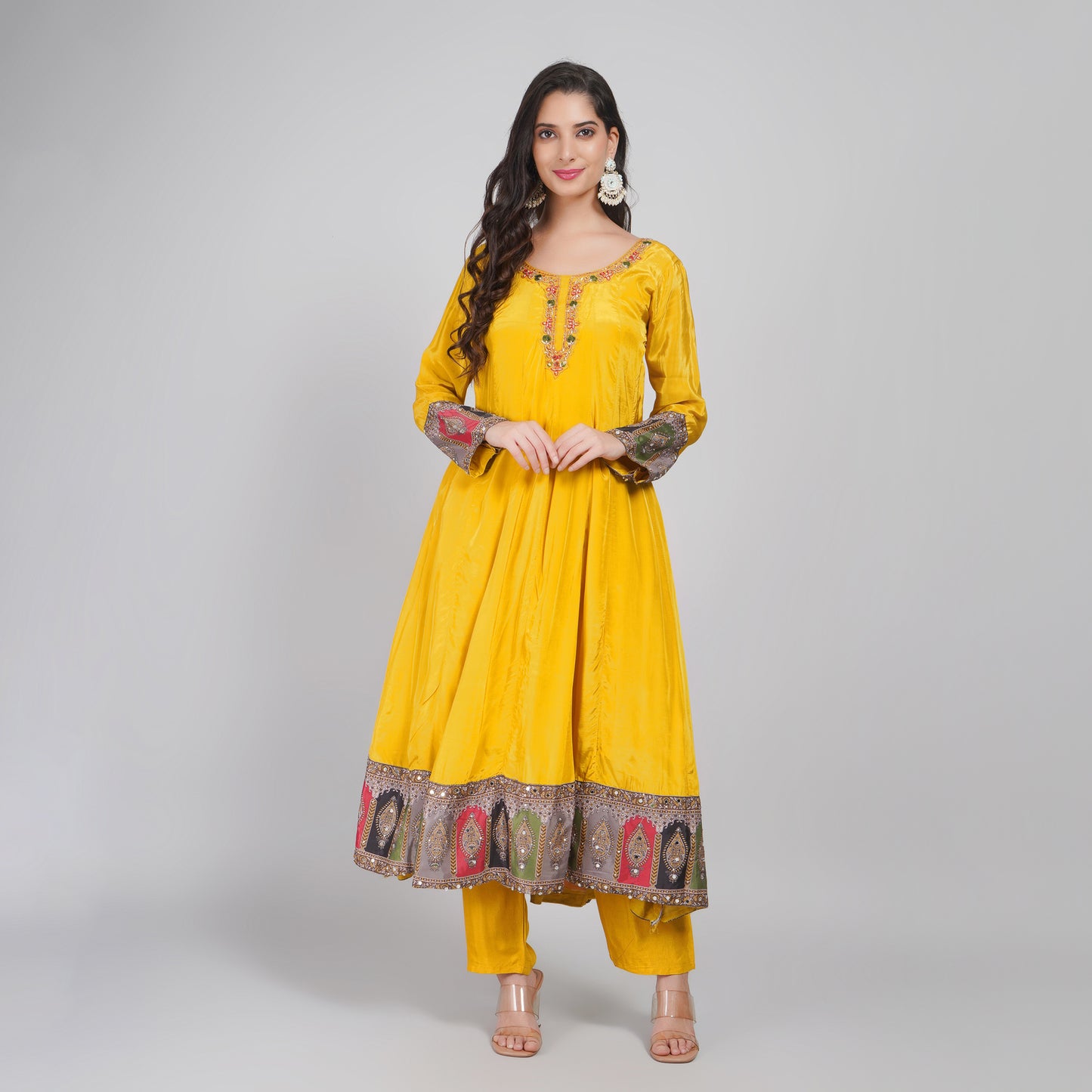 Designer Anarkali with Printed Dupatta & Pants