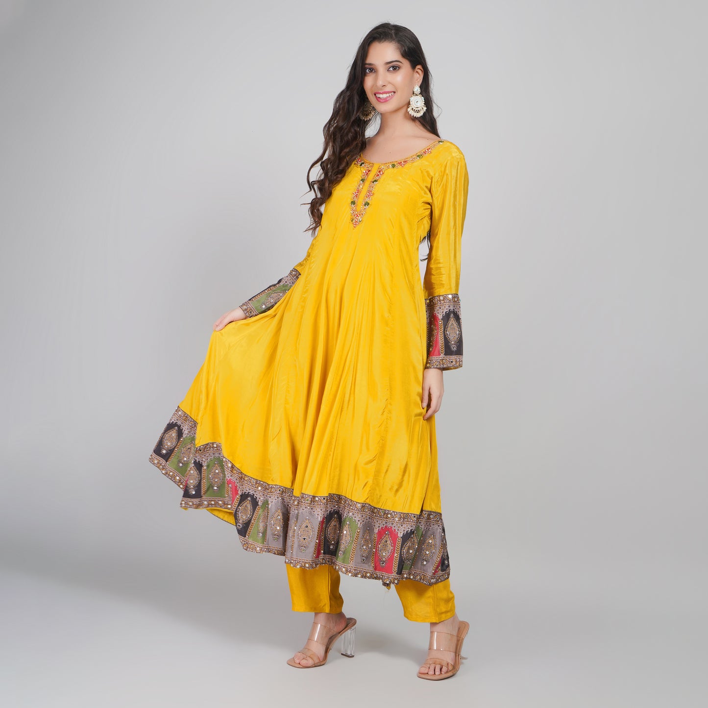Designer Anarkali with Printed Dupatta & Pants