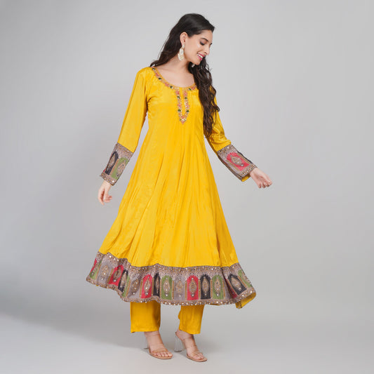 Designer Anarkali with Printed Dupatta & Pants
