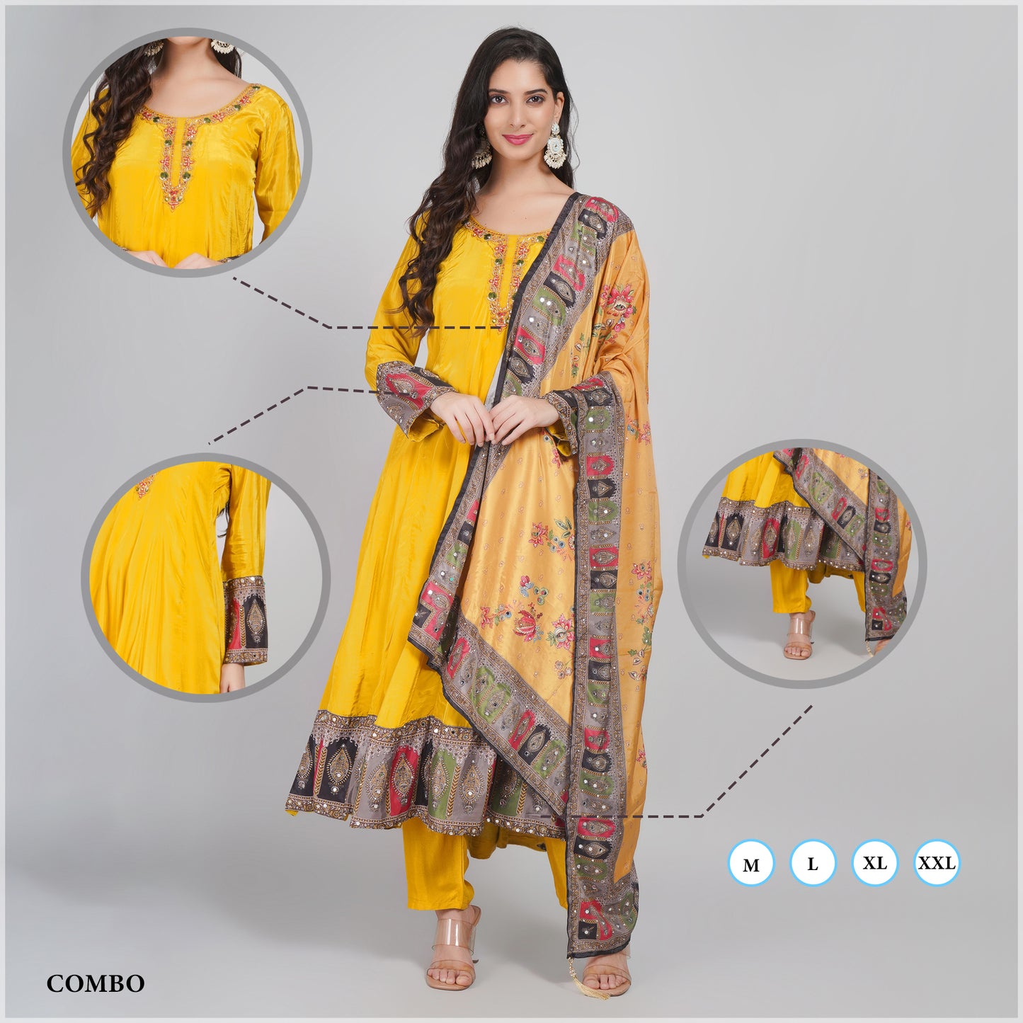 Designer Anarkali with Printed Dupatta & Pants