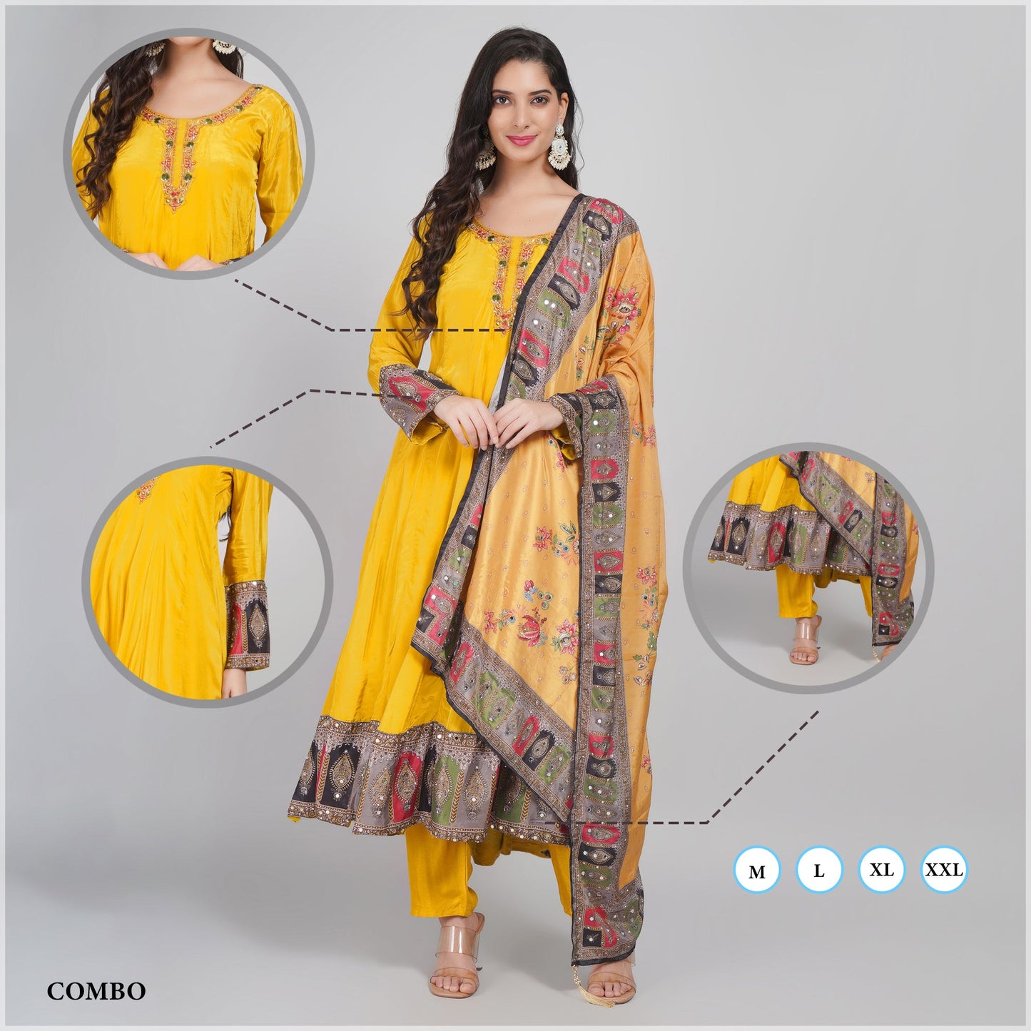 Silk Kurti Set with Dabka & Organza Dupatta