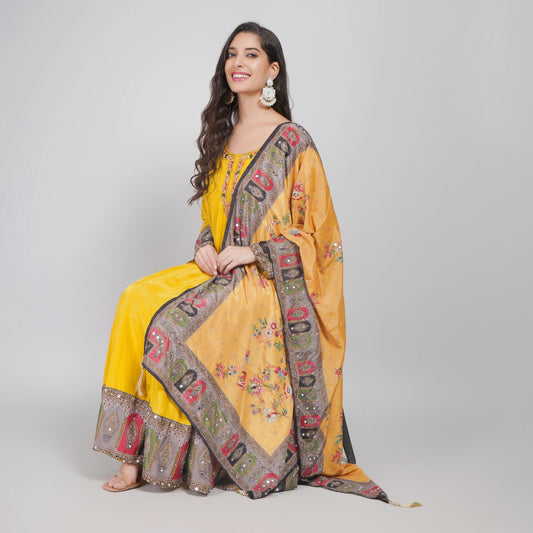 Designer Anarkali with Printed Dupatta & Pants