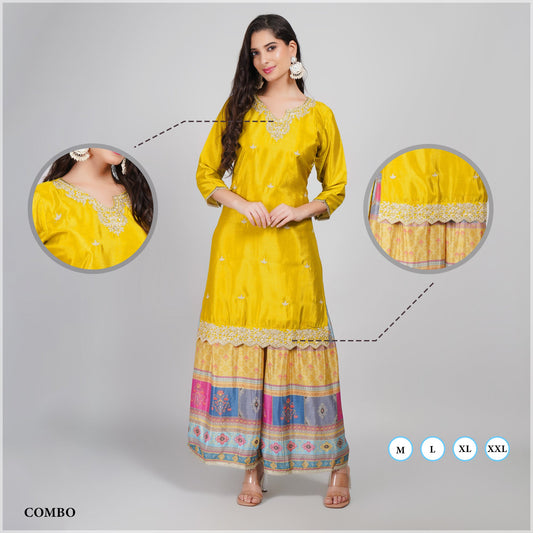 Mustard Silk Sharara Suit Set