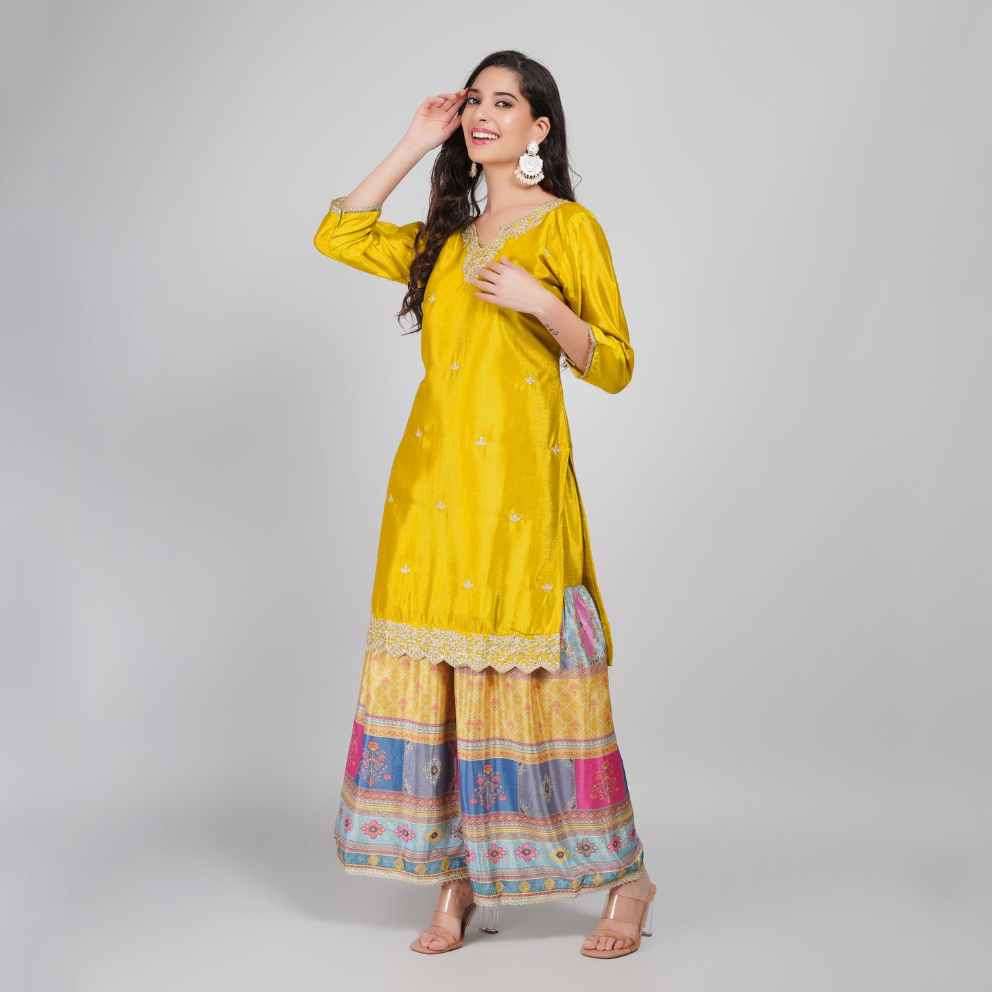 Mustard Silk Sharara Suit Set