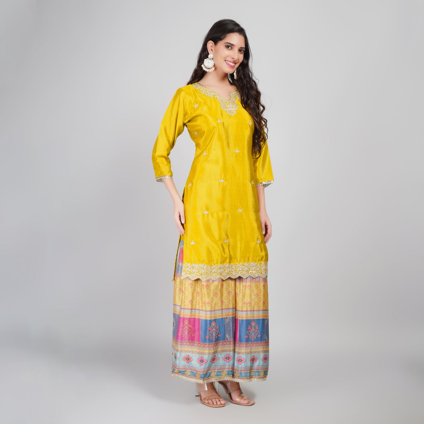 Mustard Silk Sharara Suit Set