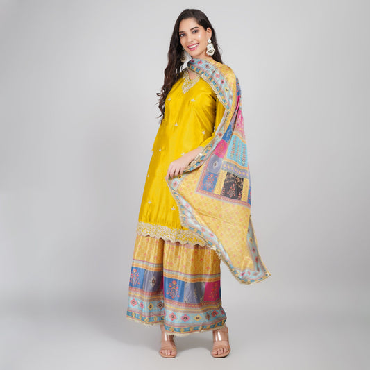 Mustard Silk Sharara Suit Set