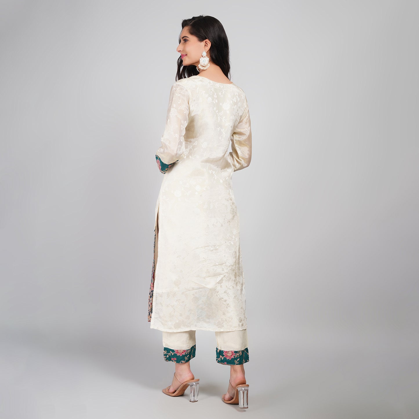 Cream Silk Suit with Jari Work Dupatta & Pant Wear