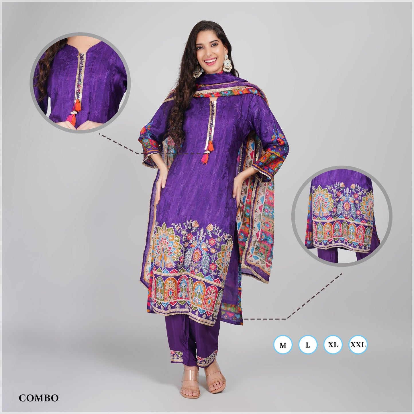 Purple Silk Embroidered Suit Set with Dupatta