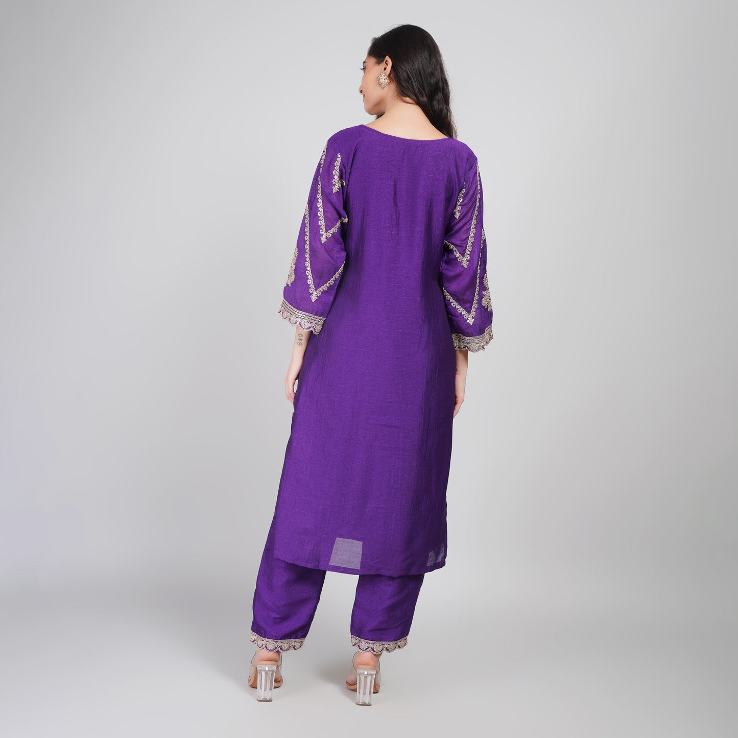 Purple Embroidery Suit with Heavy Dupatta & Pant