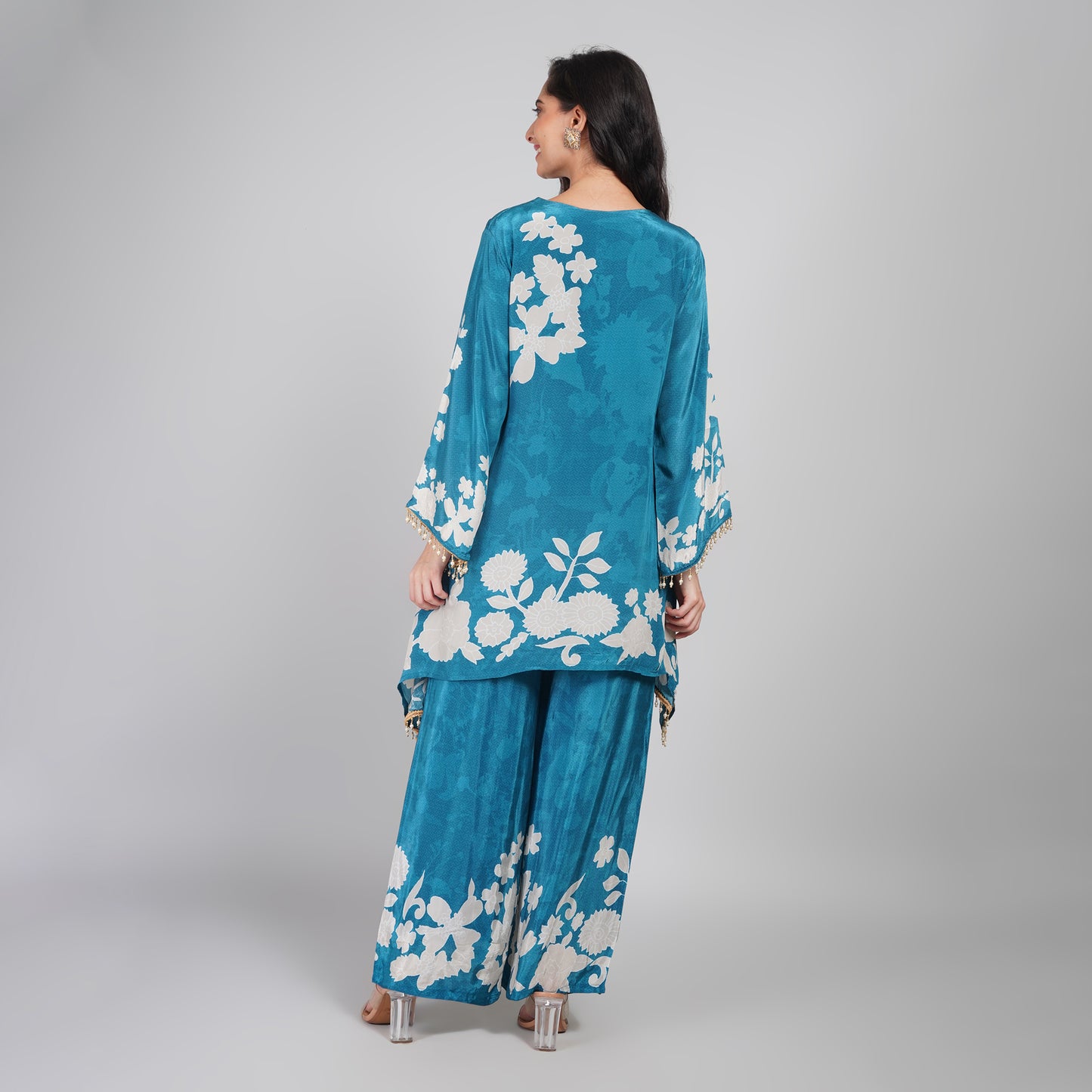 Blue Silk Kurta Palazzo Set with Cutdana Work