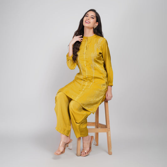 Silk Coord Set with Cutdana & Moti Work