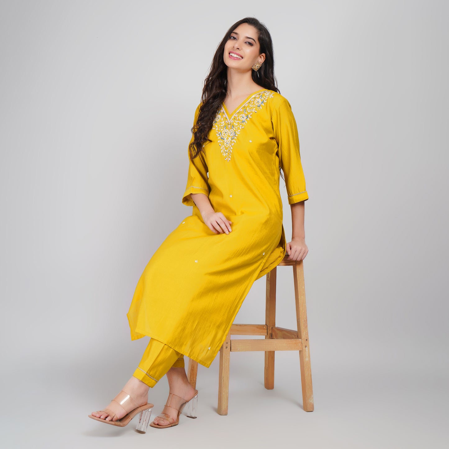 Yellow Mustard Organza Suit Set