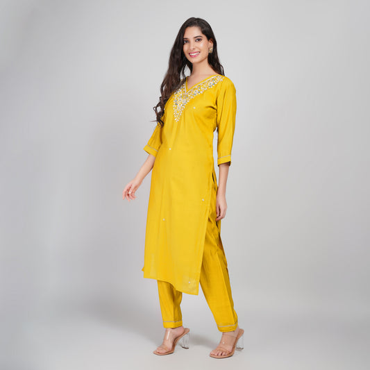 Yellow Mustard Organza Suit Set