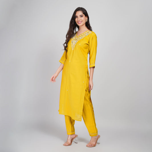 Yellow Mustard Organza Suit Set