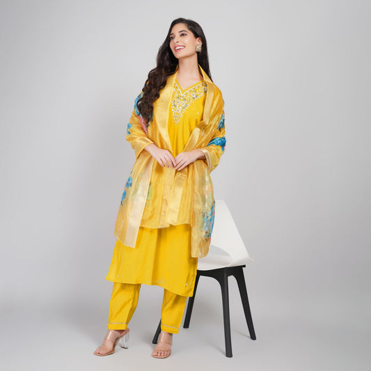 Yellow Mustard Organza Suit Set
