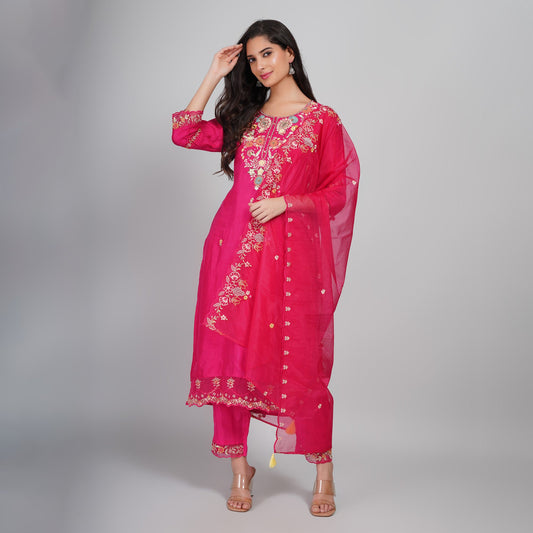 Designer Kurti Set with Moti & Organza Dupatta