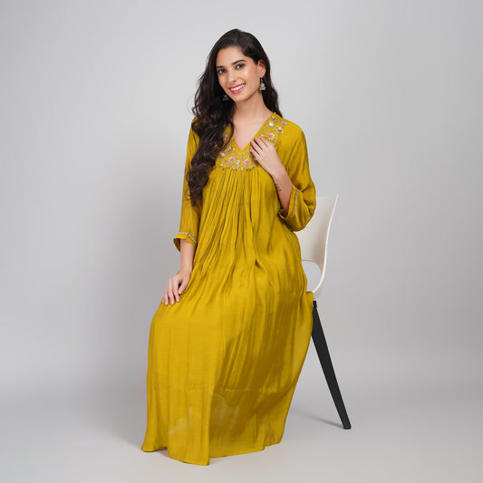 Stunning Yellow Ethnic Kurta Set with Banarasi Dupatta - Festive Look