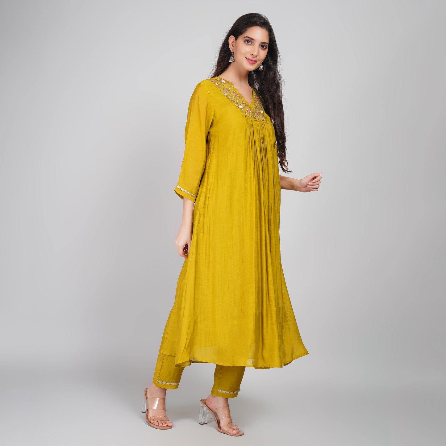 Stunning Yellow Ethnic Kurta Set with Banarasi Dupatta - Festive Look