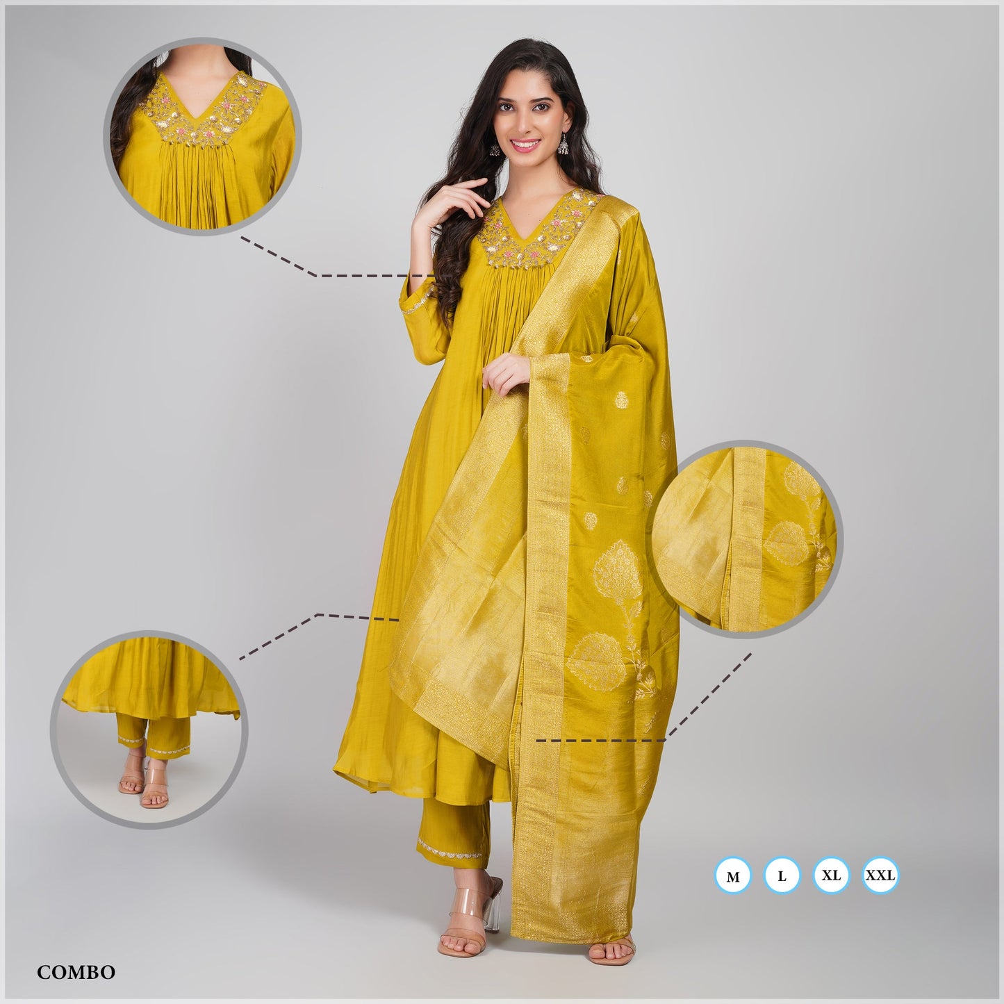 Stunning Yellow Ethnic Kurta Set with Banarasi Dupatta - Festive Look