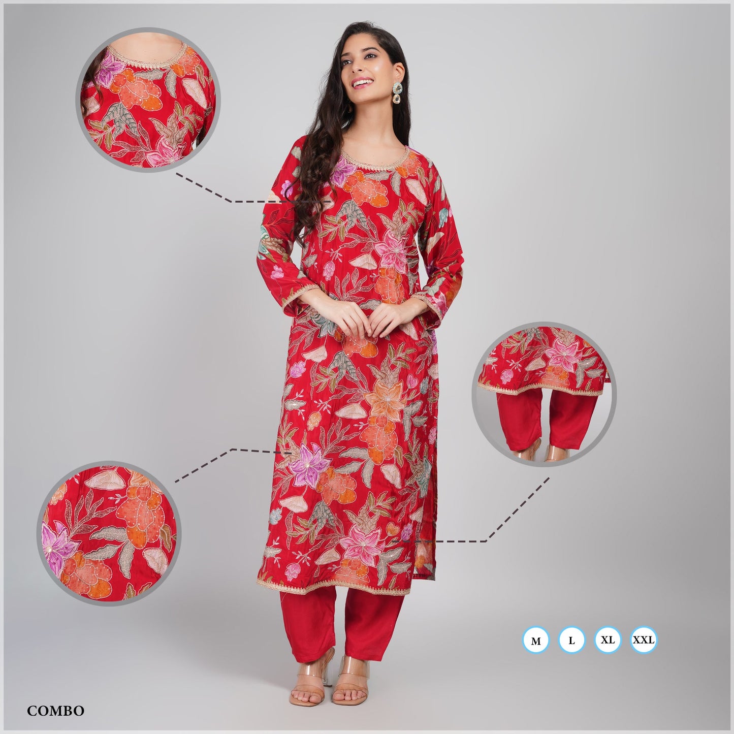 Red Floral Silk Suit with Dupatta