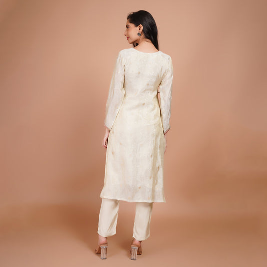 Cream Suit Set with Dupatta