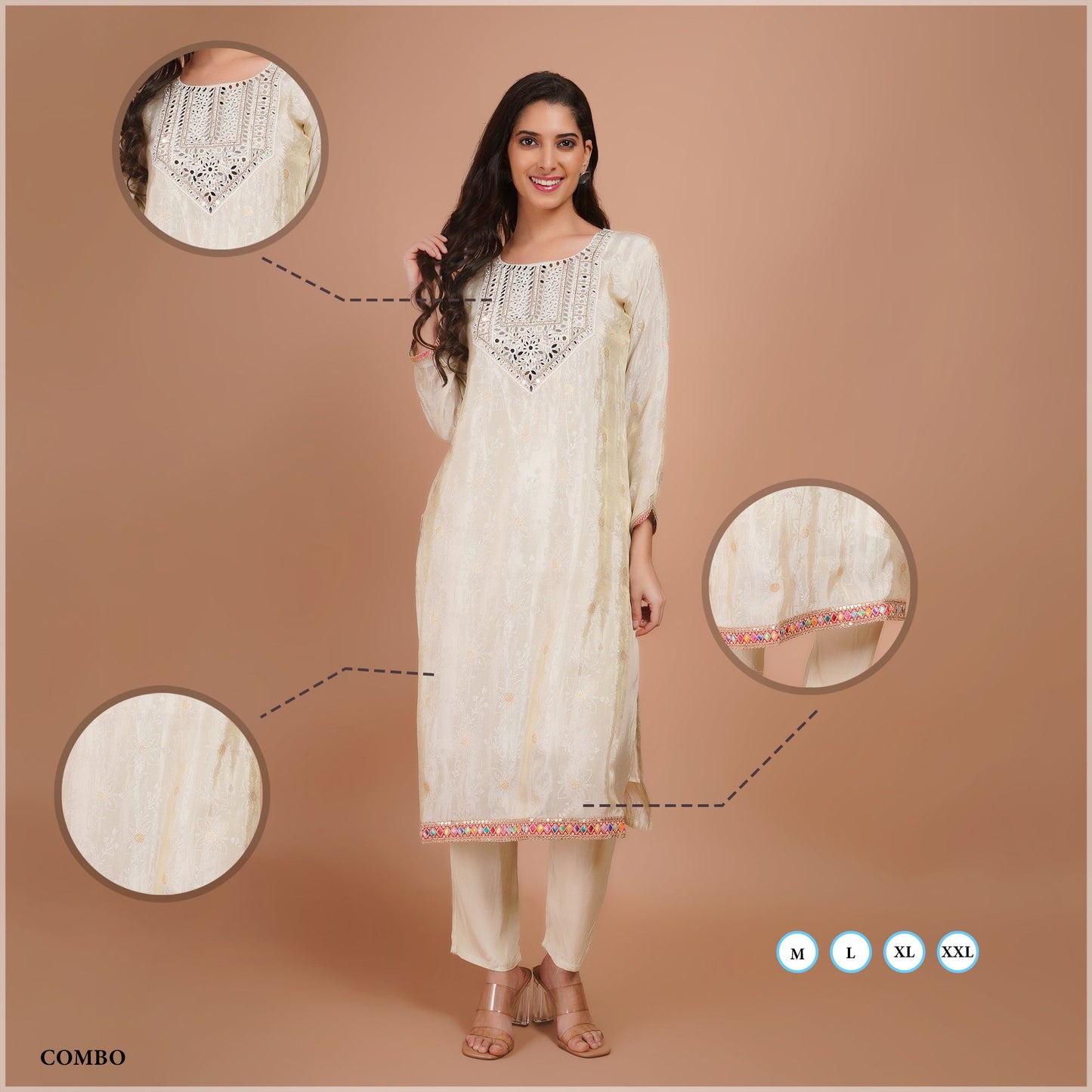 Cream Suit Set with Dupatta