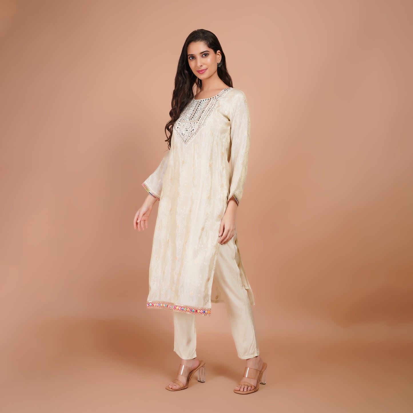 Cream Suit Set with Dupatta