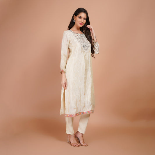 Cream Suit Set with Dupatta