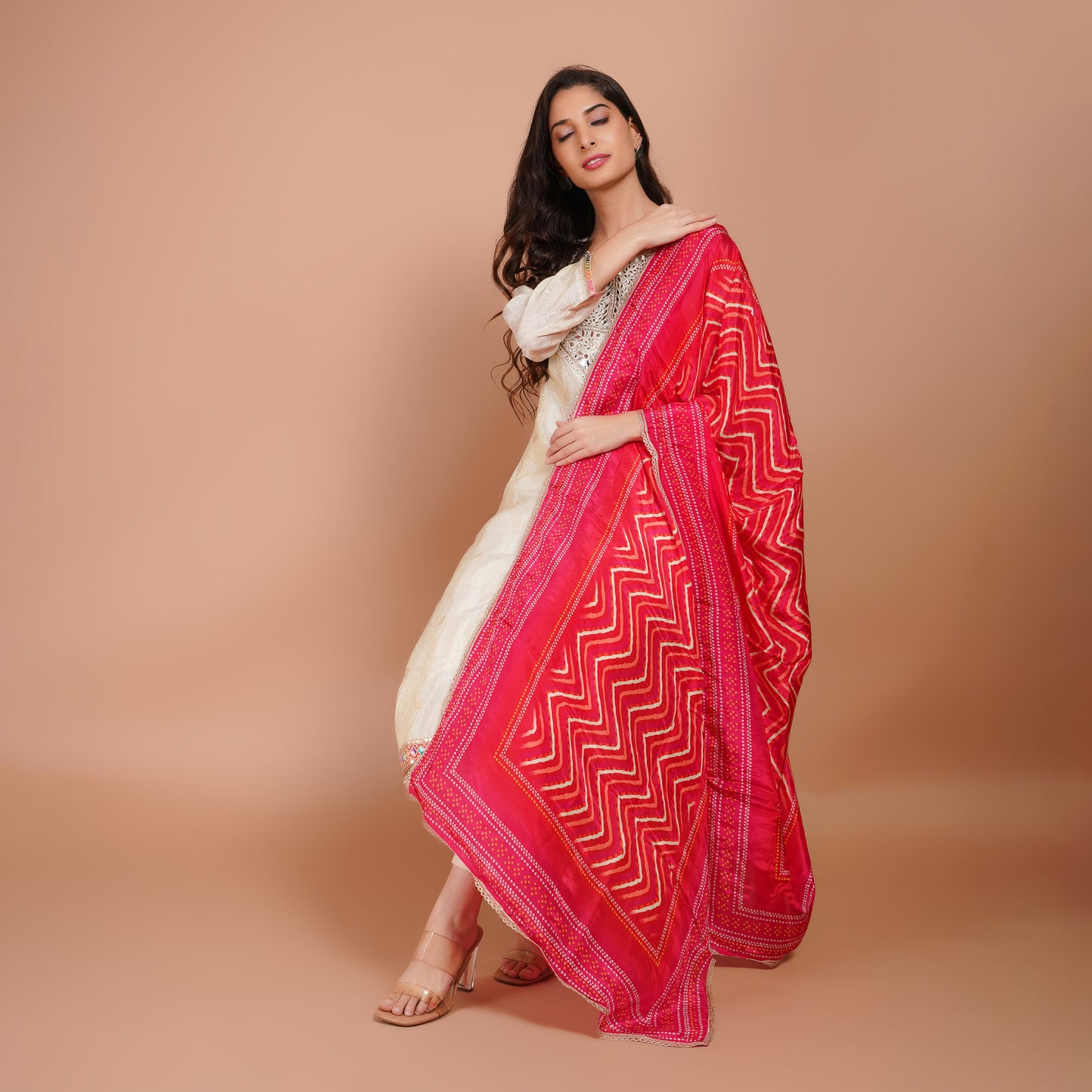 Cream Suit Set with Dupatta