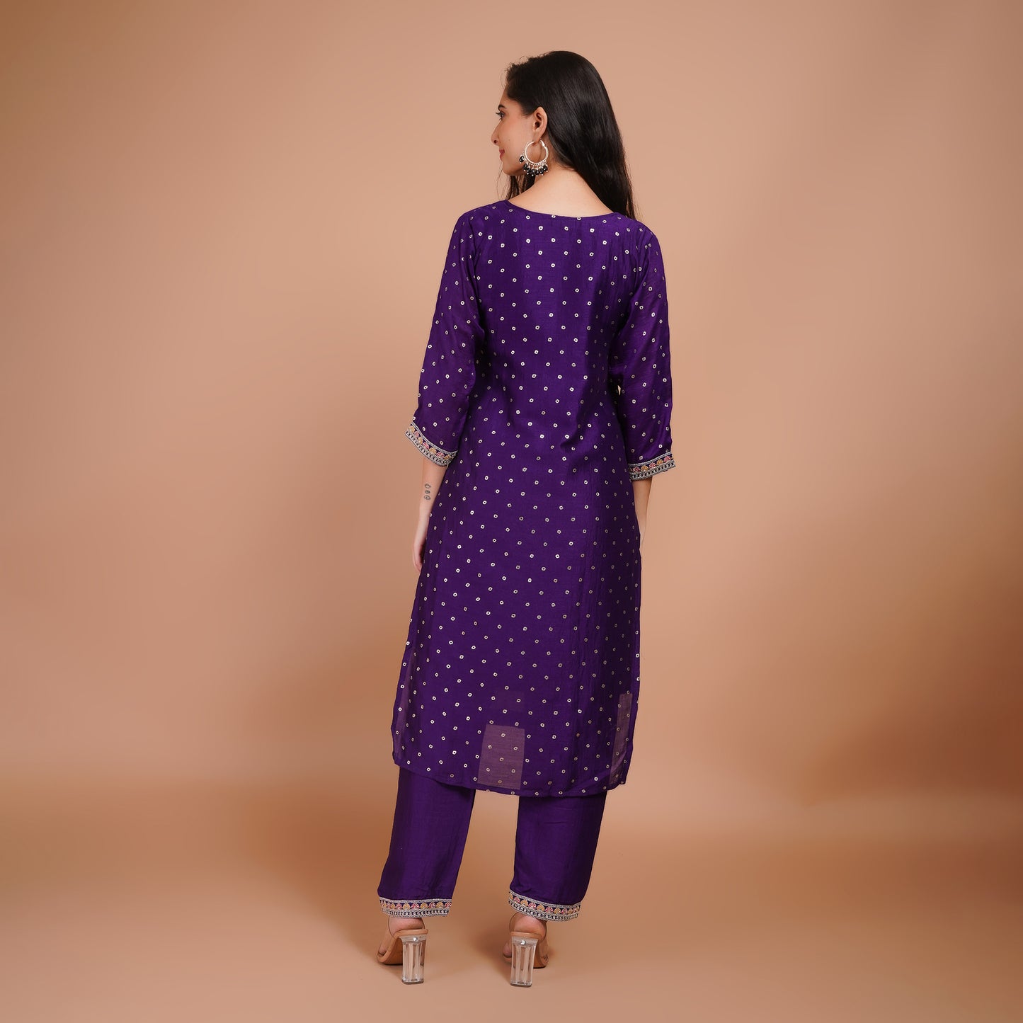 Purple Silk Kurti Set with Embroidery & Dupatta