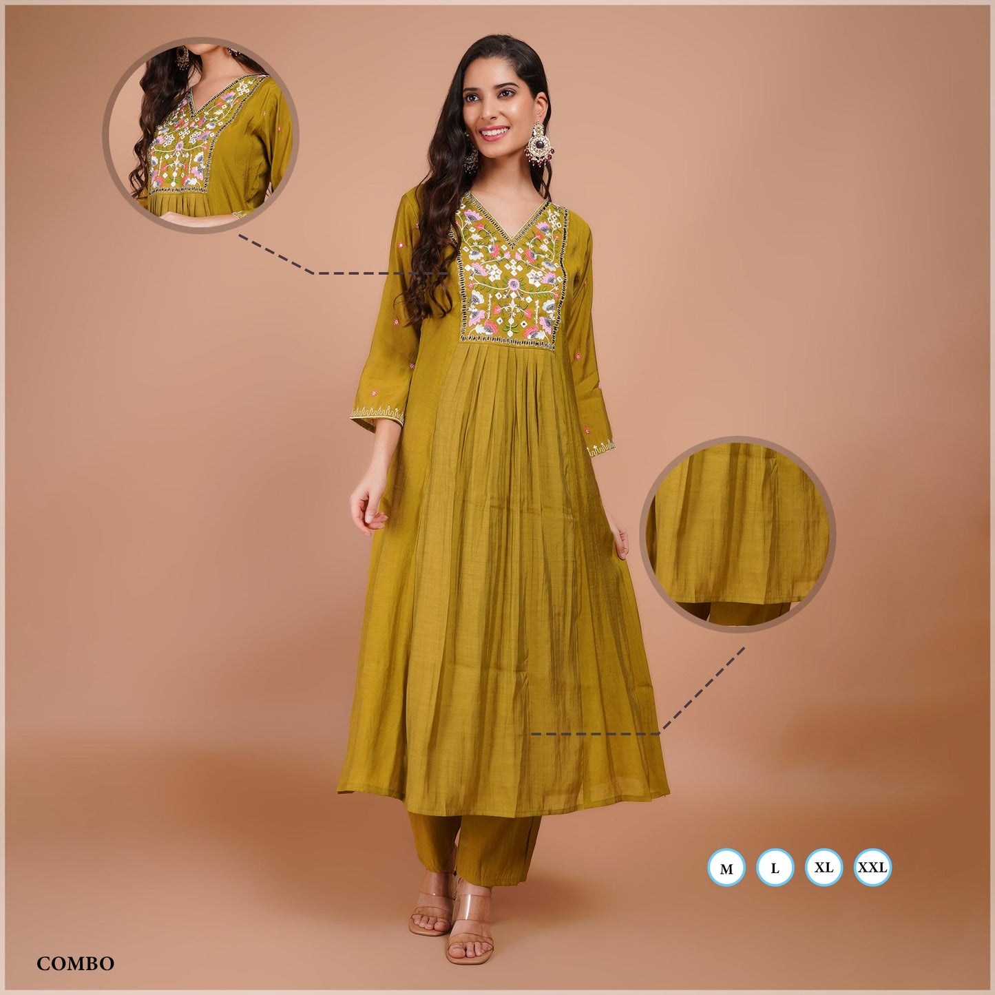 Anarkali Suit with Moti Embroidery & Dupatta