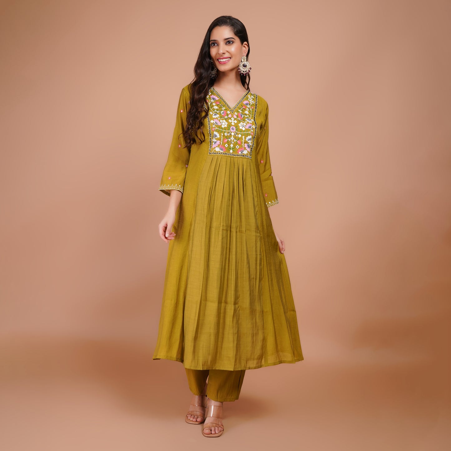 Anarkali Suit with Moti Embroidery & Dupatta