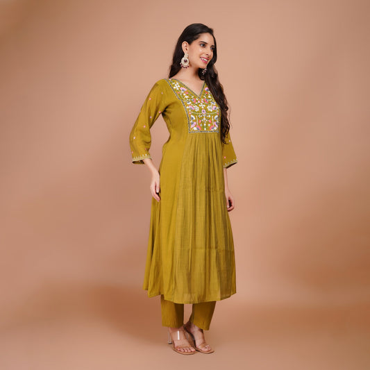 Anarkali Suit with Moti Embroidery & Dupatta