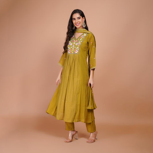 Anarkali Suit with Moti Embroidery & Dupatta