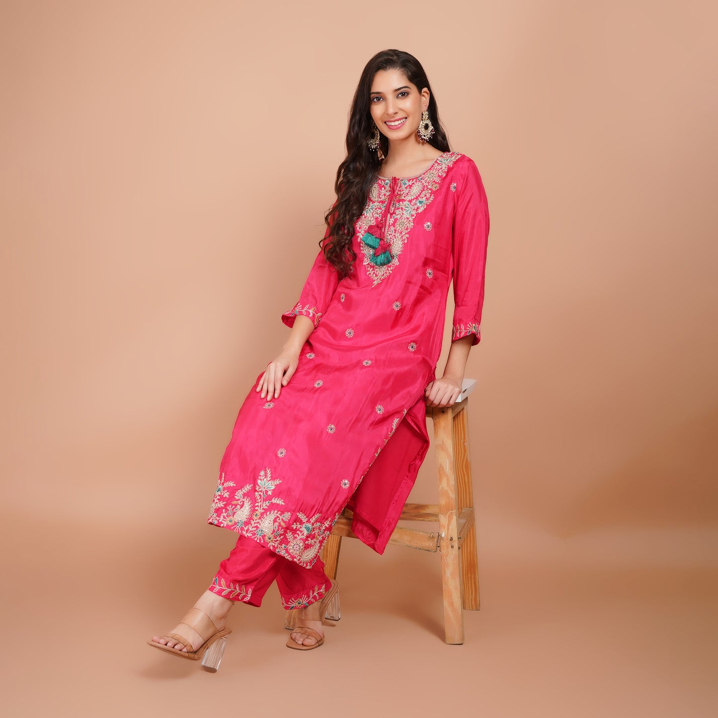 Silk Kurti Set with Dabka & Organza Dupatta