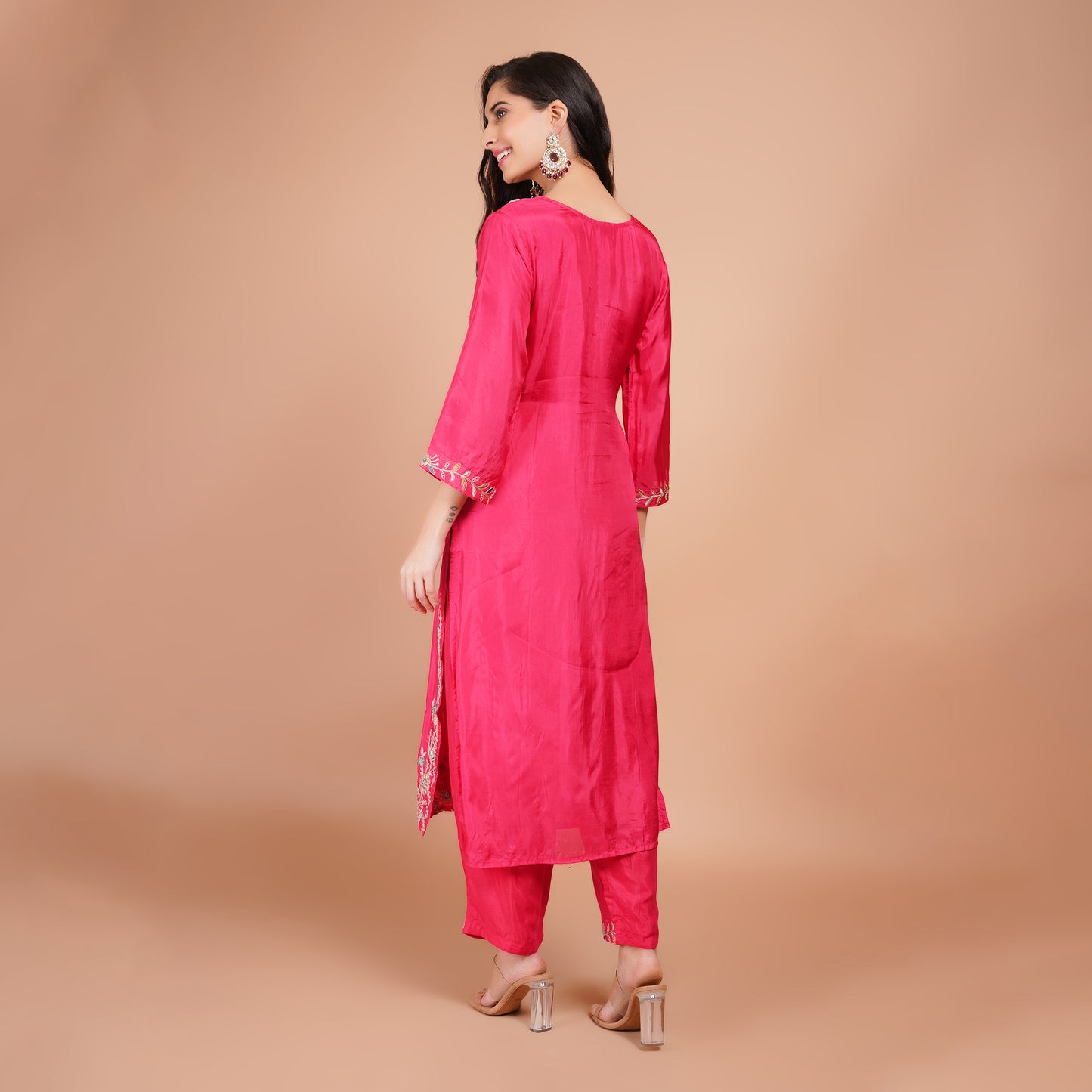 Silk Kurti Set with Dabka & Organza Dupatta
