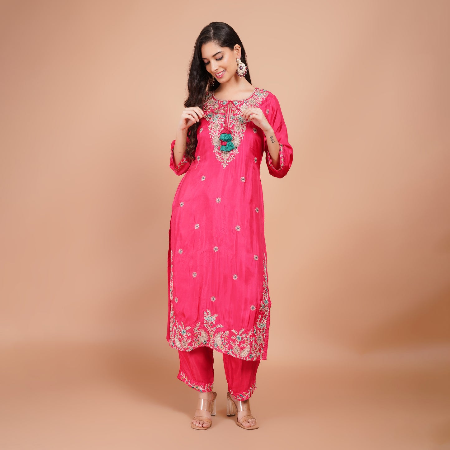 Silk Kurti Set with Dabka & Organza Dupatta