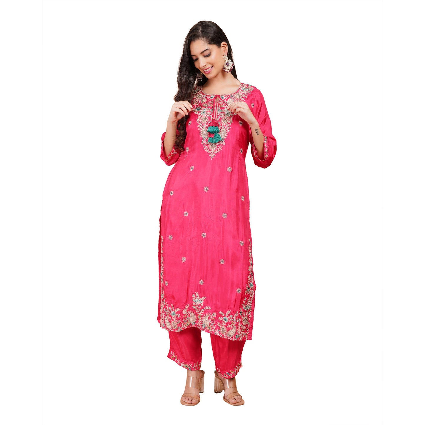 Silk Kurti Set with Dabka & Organza Dupatta