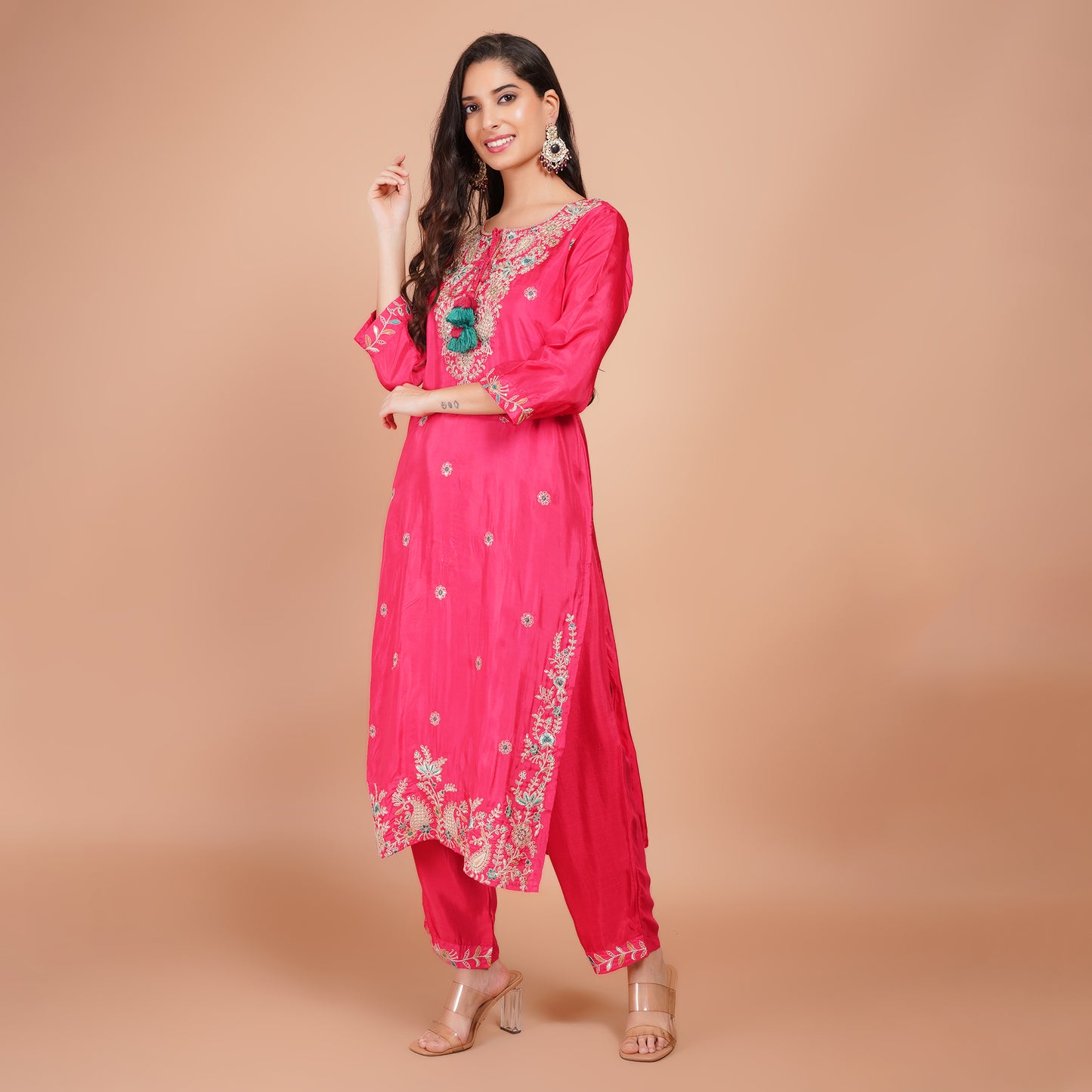 Silk Kurti Set with Dabka & Organza Dupatta