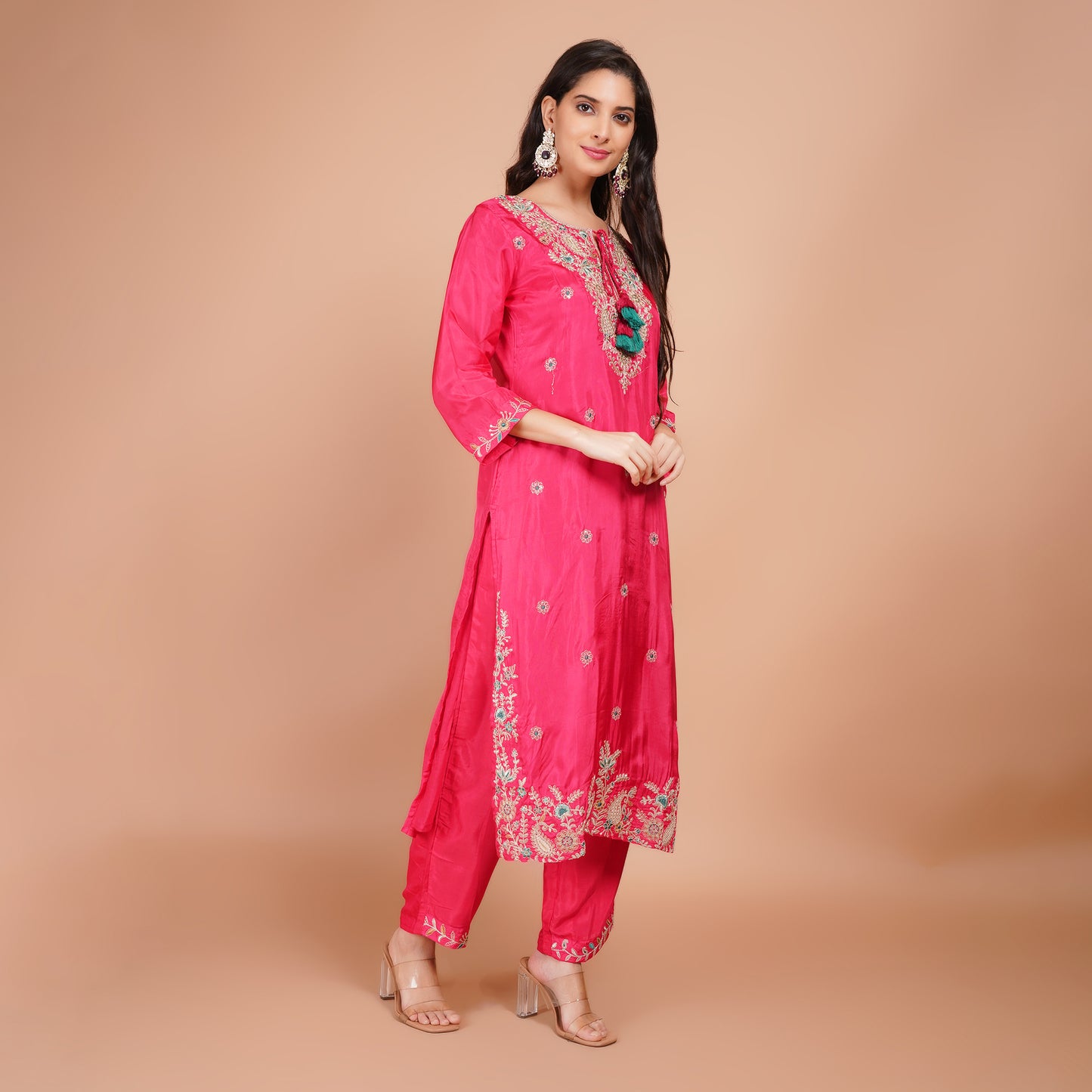 Silk Kurti Set with Dabka & Organza Dupatta