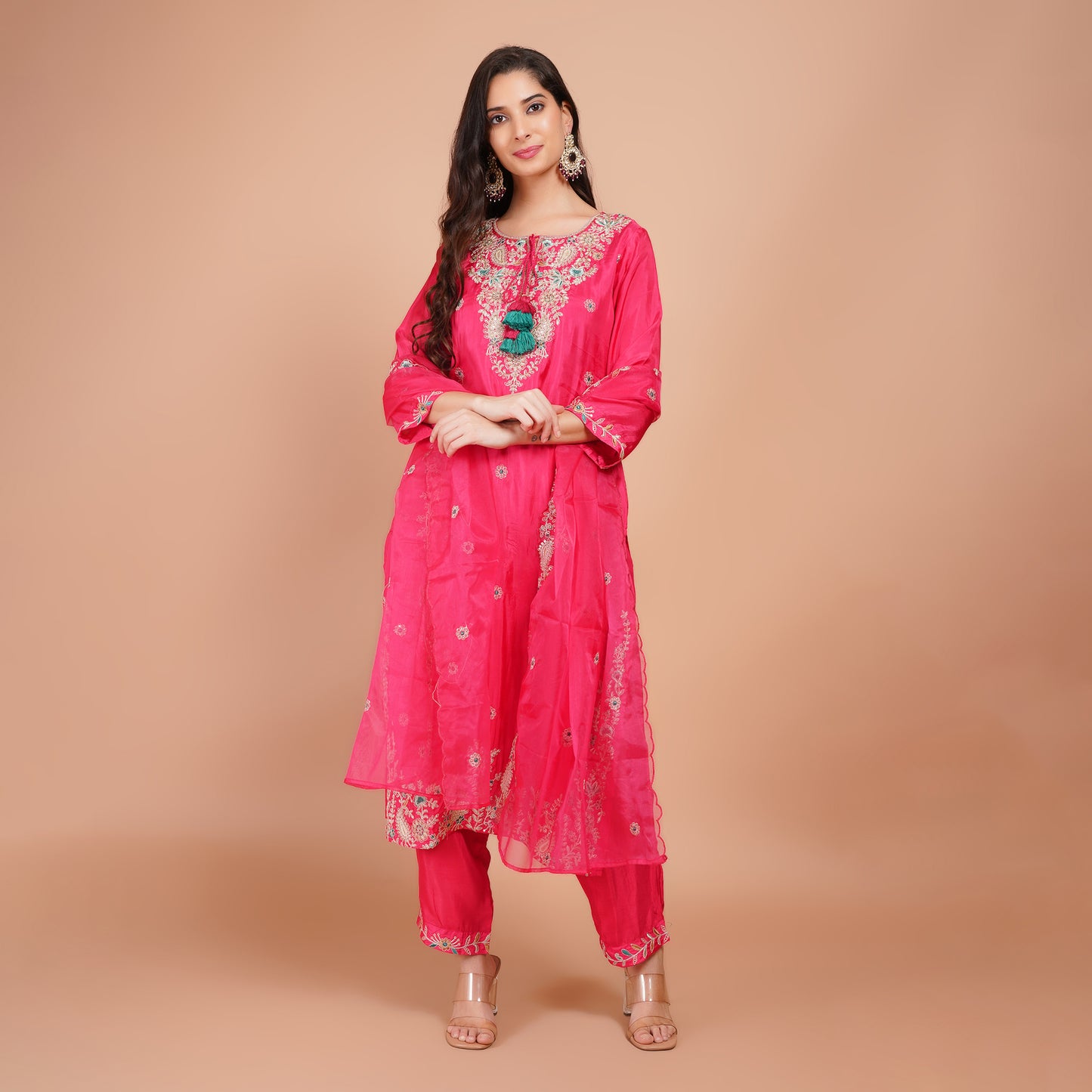 Silk Kurti Set with Dabka & Organza Dupatta