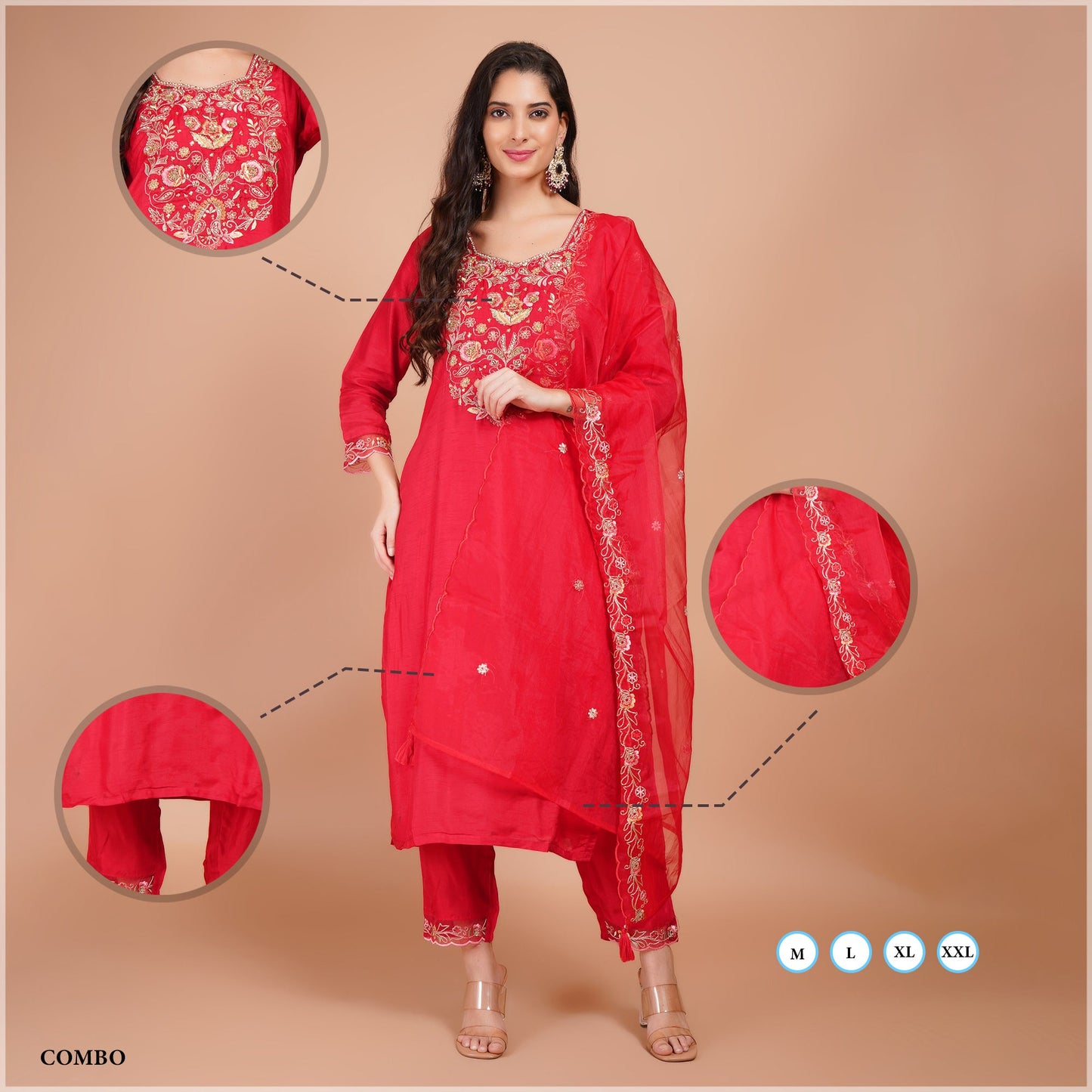 Red Jari Dabka Organza Kurti Set – Festive Wear