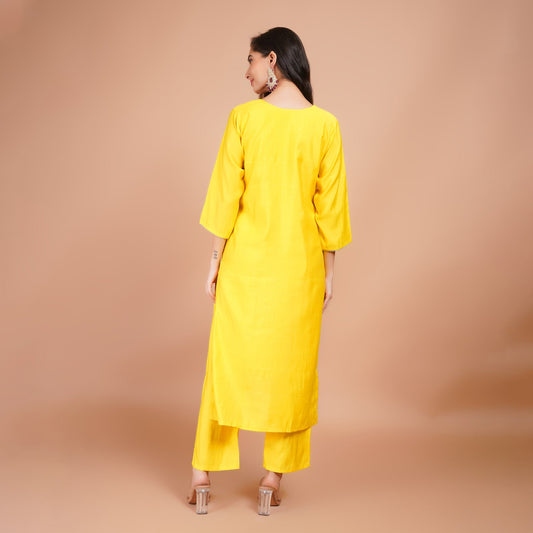 Yellow Organza Dupatta Suit Set