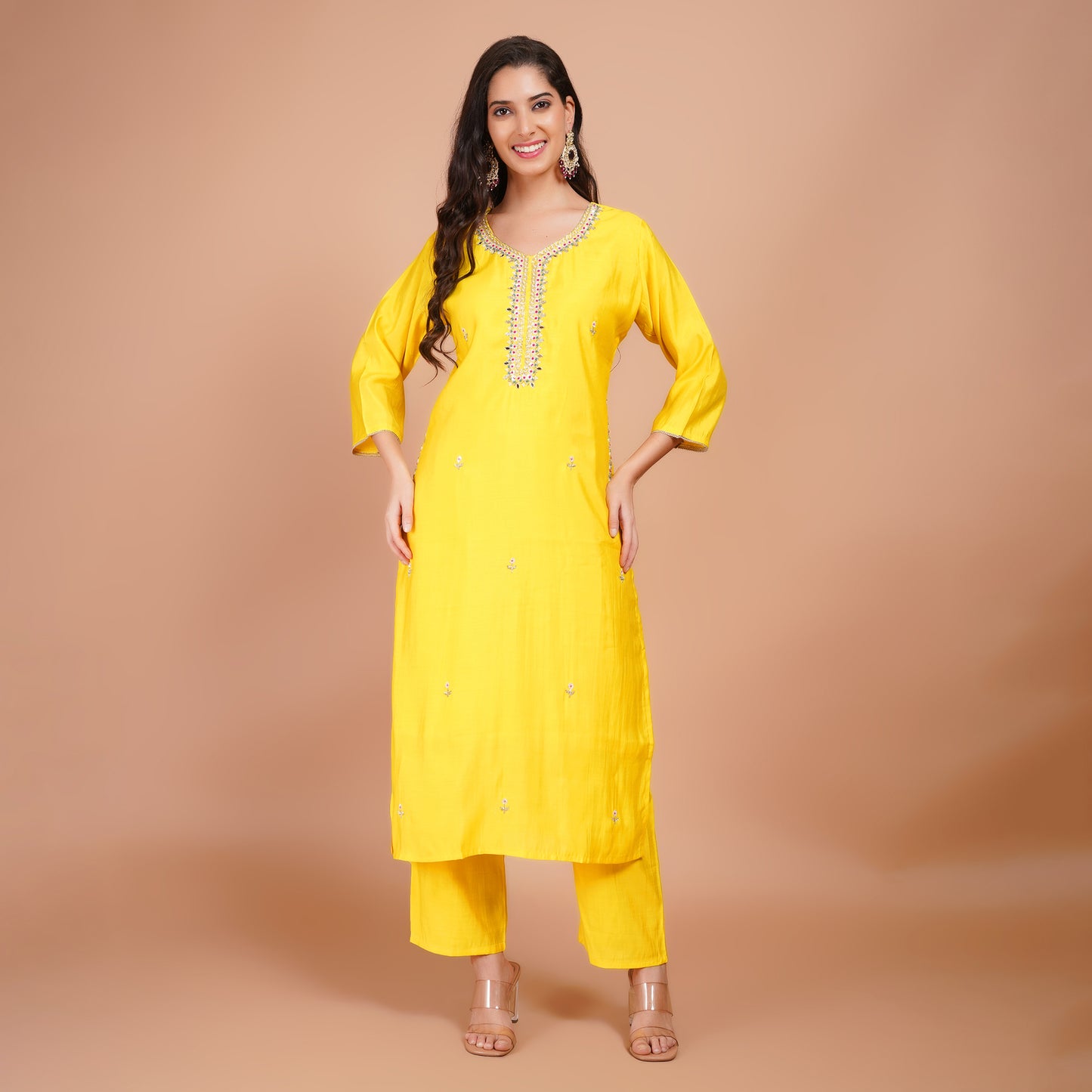 Yellow Organza Dupatta Suit Set