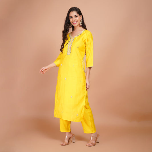 Yellow Organza Dupatta Suit Set