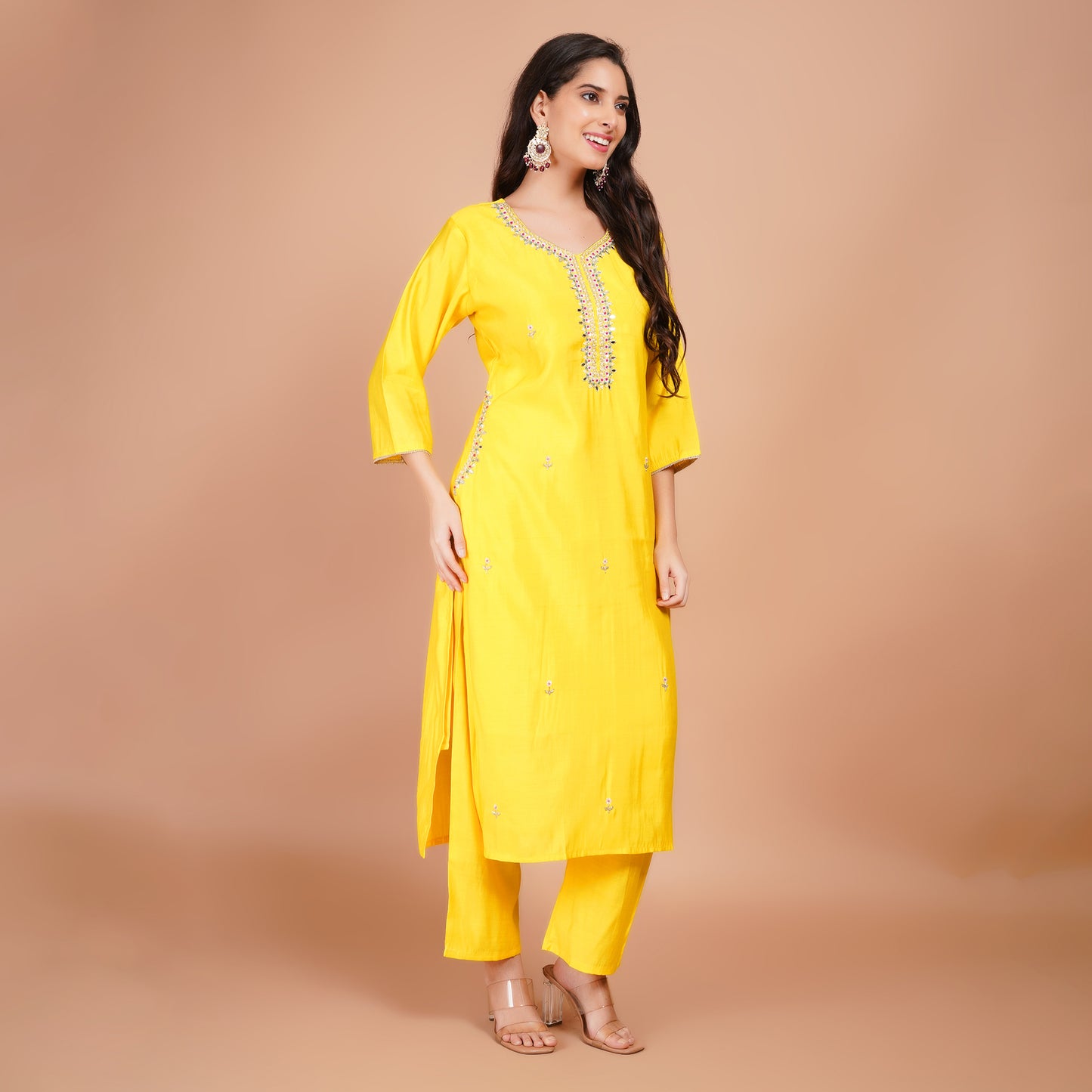 Yellow Organza Dupatta Suit Set