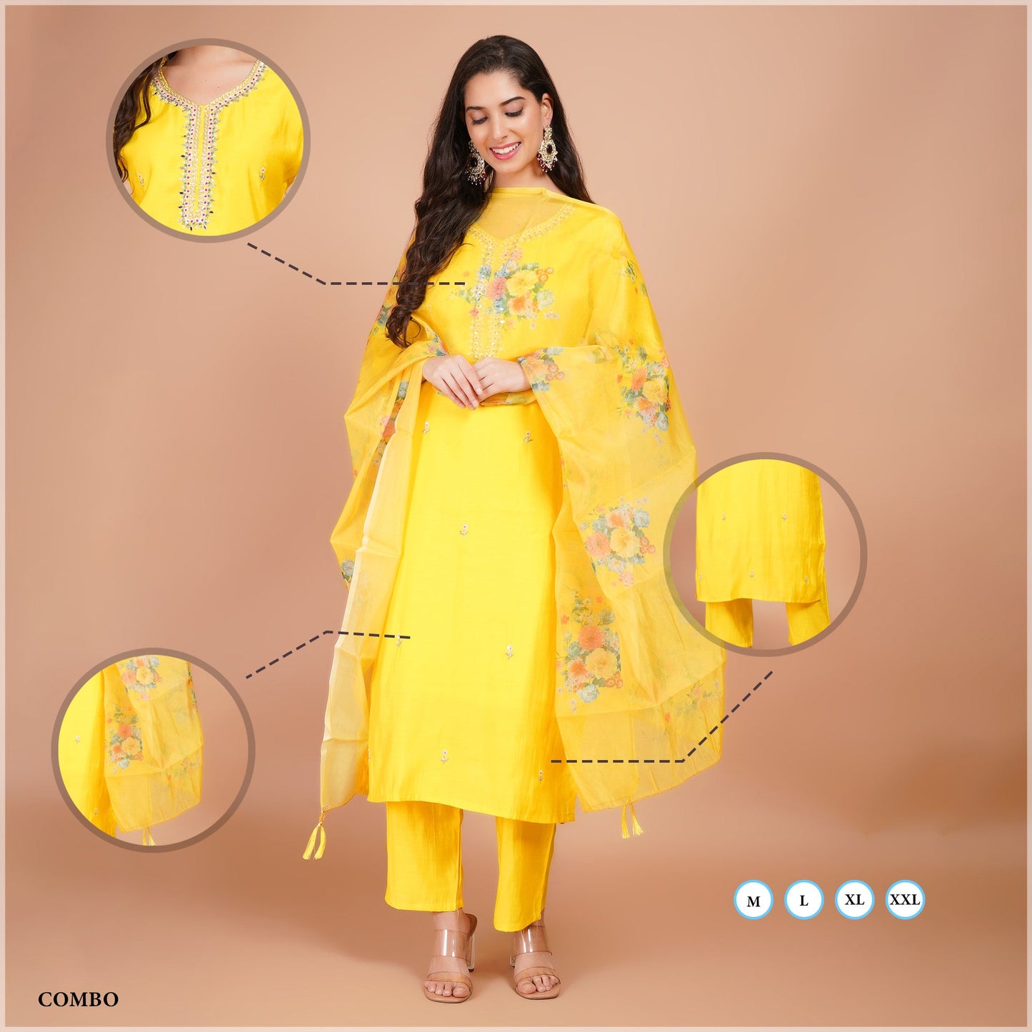 Yellow Organza Dupatta Suit Set