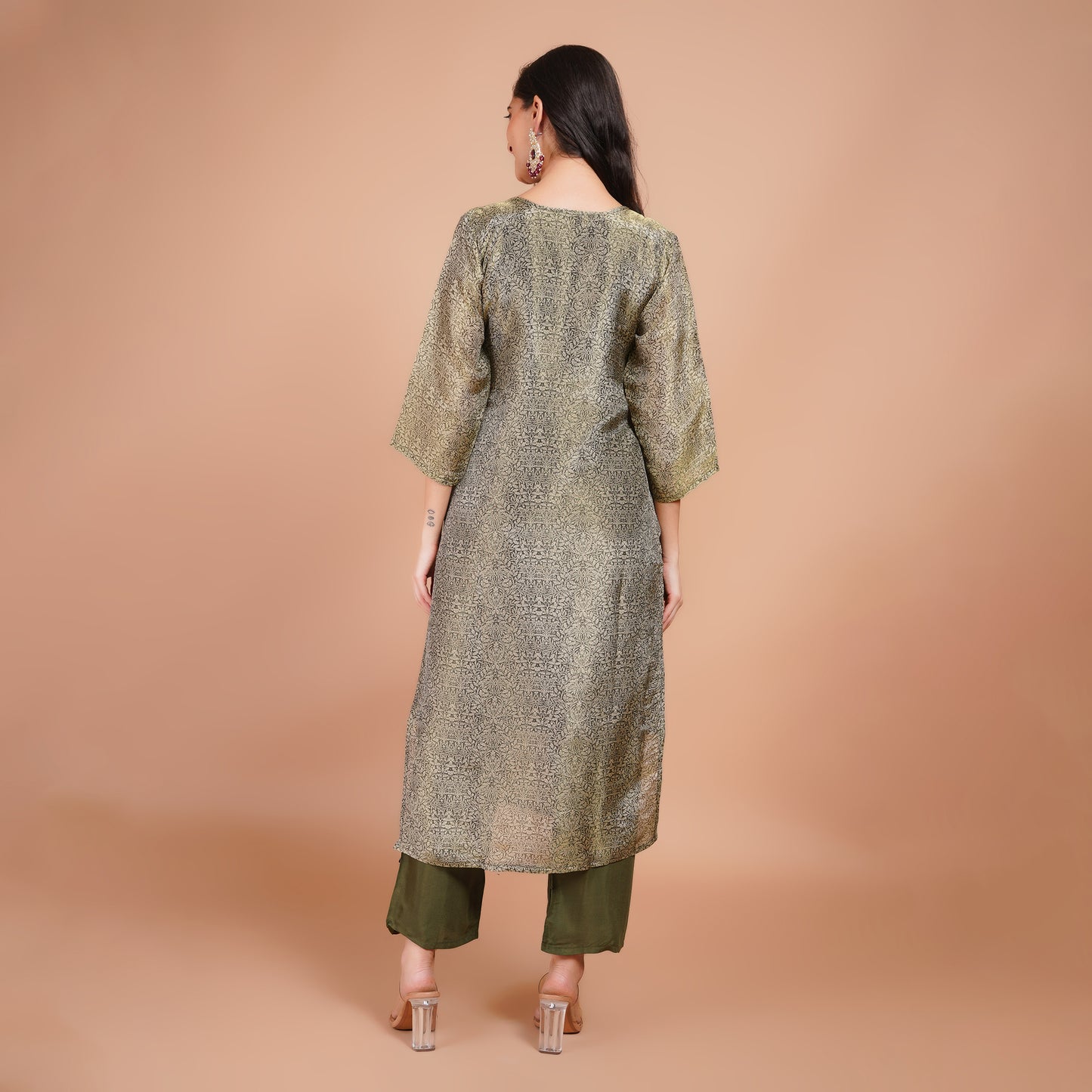 Olive Green Printed Kurta Set with Dupatta