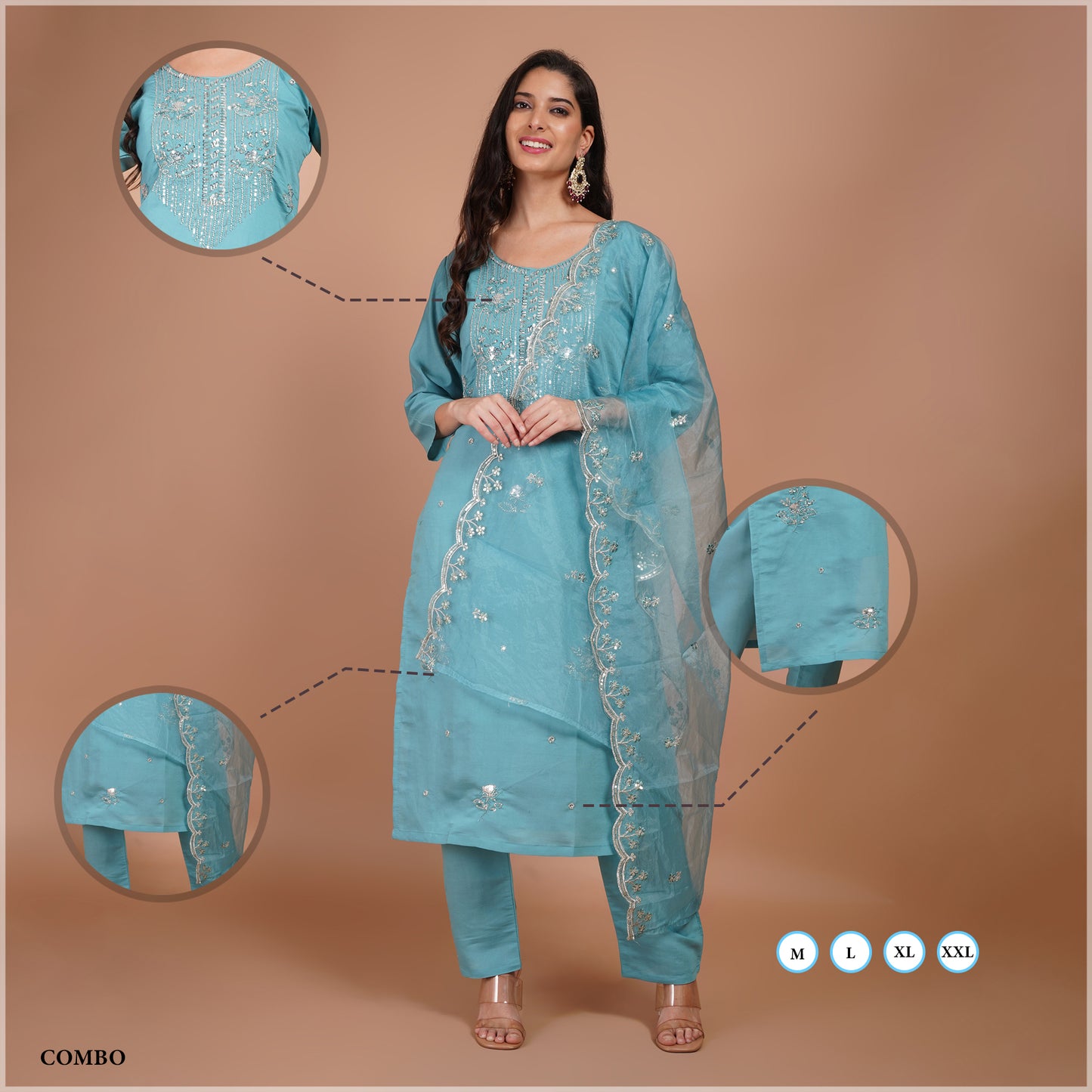 Sky Blue Organza with Dupatta