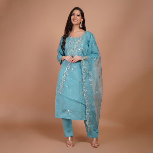Sky Blue Organza with Dupatta
